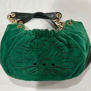 Juicy Couture Green Velvet Shoulder Bag with Black and Gold Accents